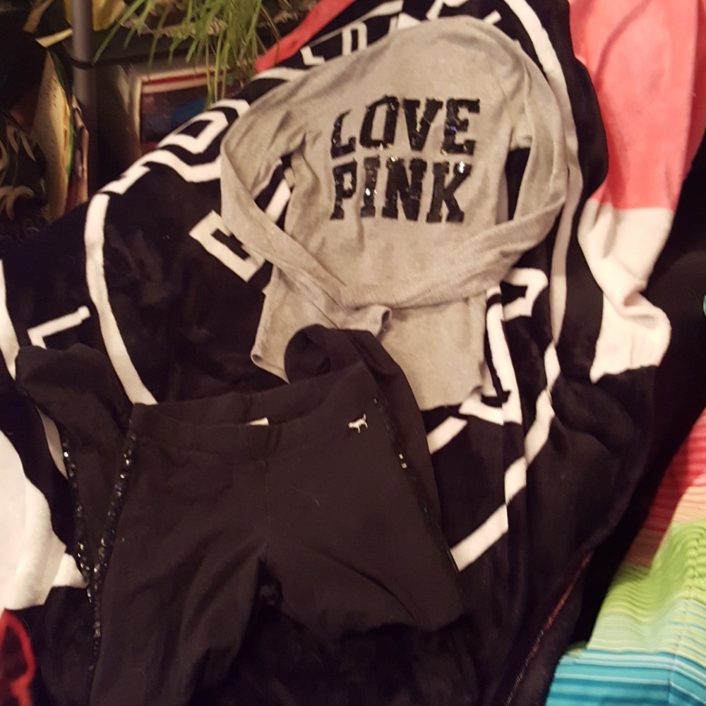 2PC LOVE PINK GLITTER HENLEY/TUXEDO LEGGINGS AS SM